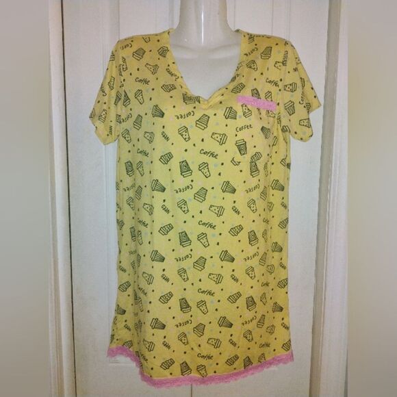 Isotoner Yellow and Pink Leaf Print Night Shirt - Picture 1 of 12